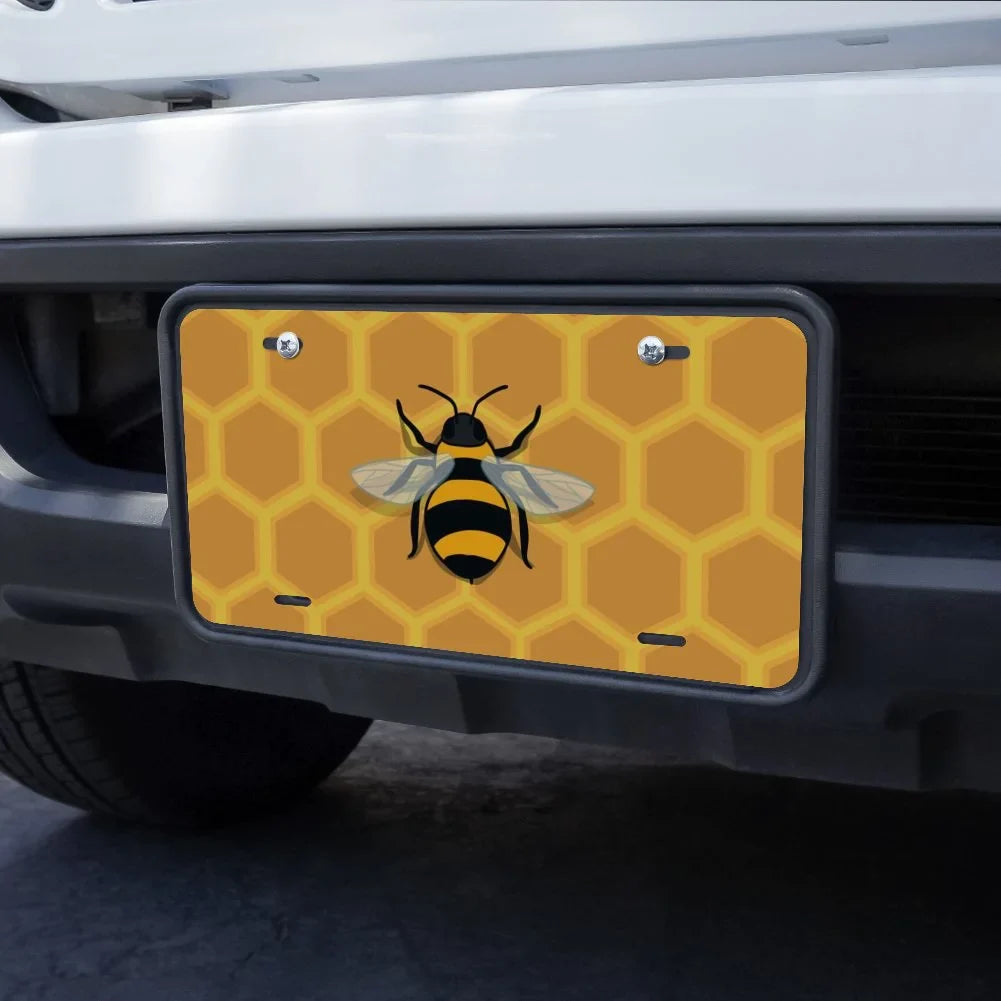 Bee on Honeycomb Novelty Metal Vanity Tag License Plate