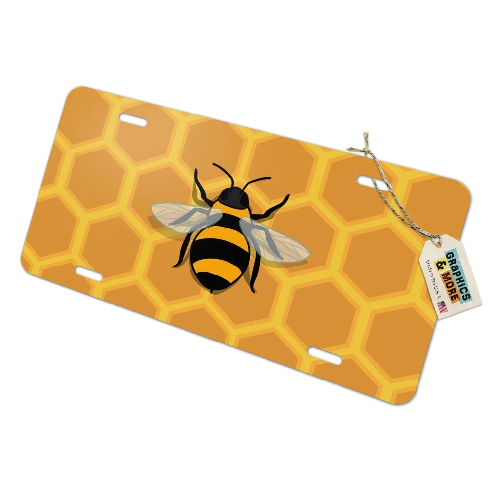 Bee on Honeycomb Novelty Metal Vanity Tag License Plate