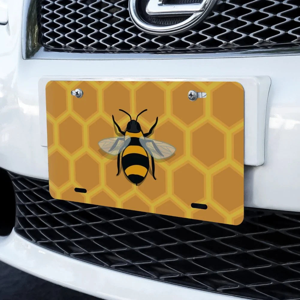 Bee on Honeycomb Novelty Metal Vanity Tag License Plate